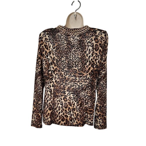 MSK Women's Full Zipper Animal Print Long Sleeve Blouse Size M Color Brown/Black - Picture 3 of 10